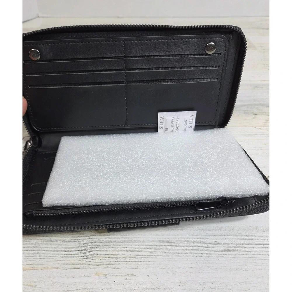 Badgley Mischka Black Vegan Leather Zip Around Long Wallet Clutch NWT